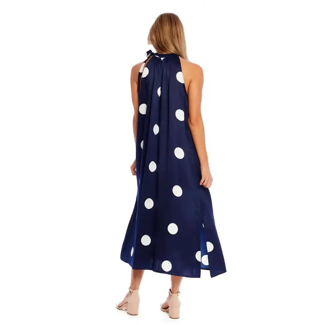 Navy Lowe Bow Tie Maxi Dress