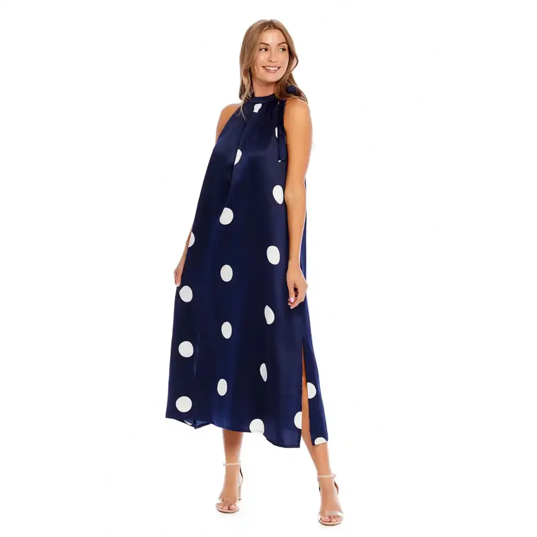 Navy Lowe Bow Tie Maxi Dress