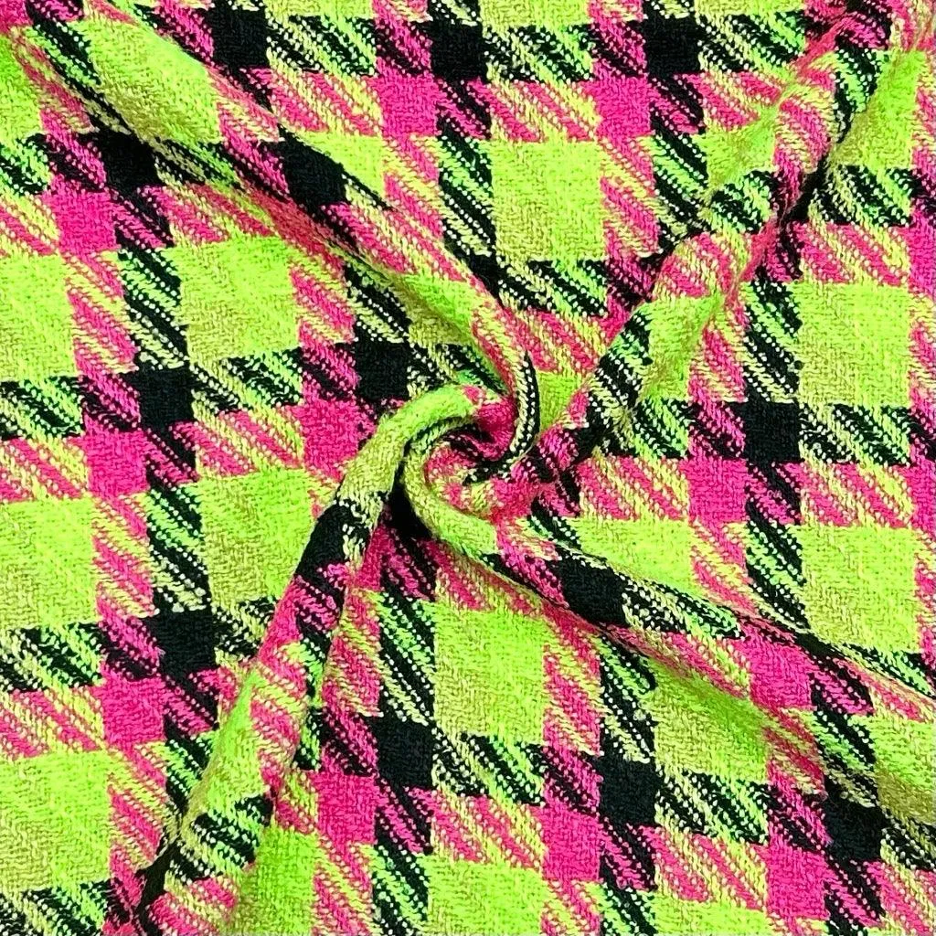 Neon Checkered Boucle Fabric