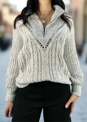 PAULINE CABLE KNIT ZIP SWEATER