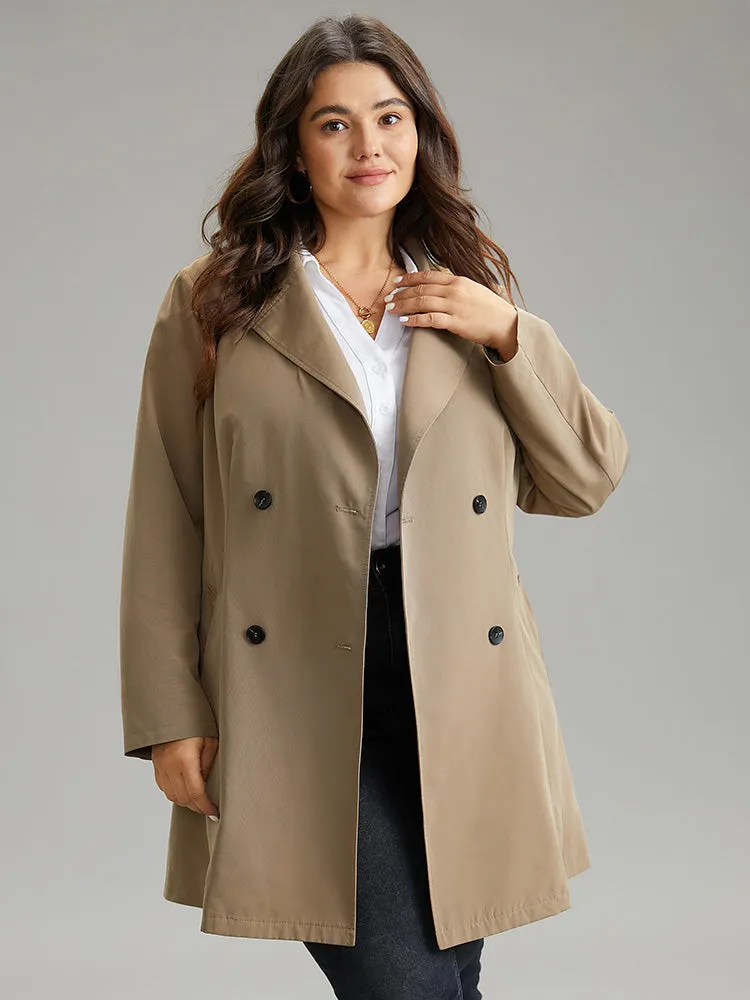 Plain Double Breasted Belted Lapel Collar Coat