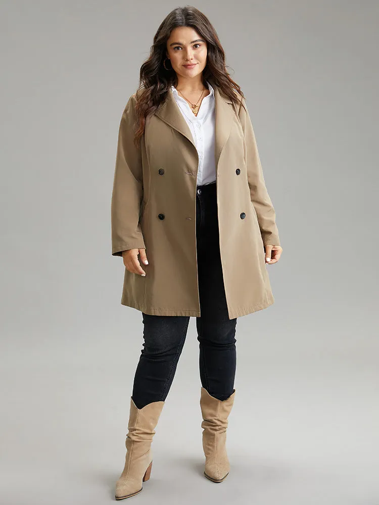 Plain Double Breasted Belted Lapel Collar Coat