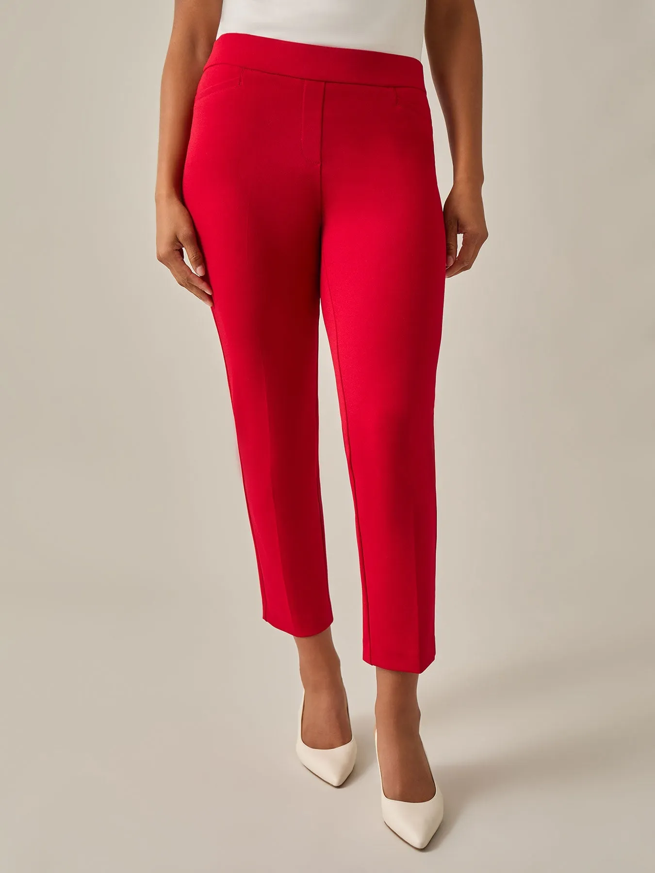 Plus Size Pull-On Straight Leg Ankle Pants, Crimson