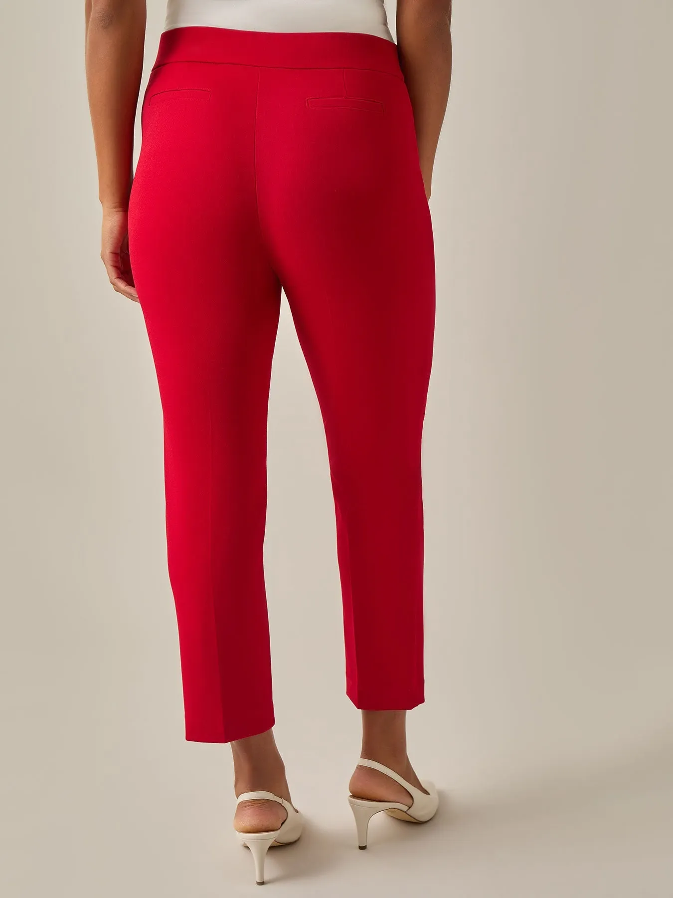 Plus Size Pull-On Straight Leg Ankle Pants, Crimson