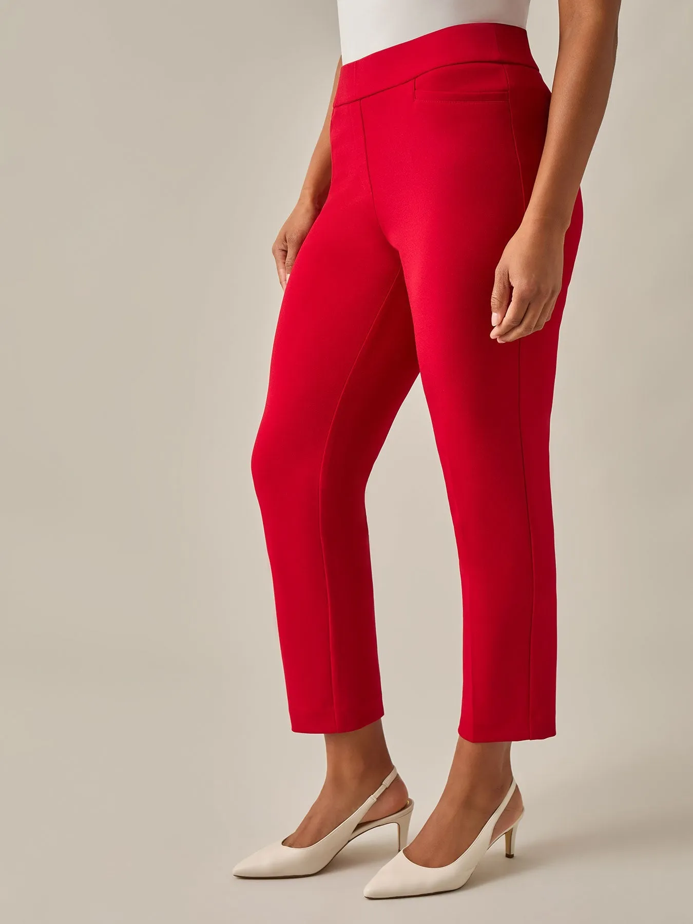 Plus Size Pull-On Straight Leg Ankle Pants, Crimson