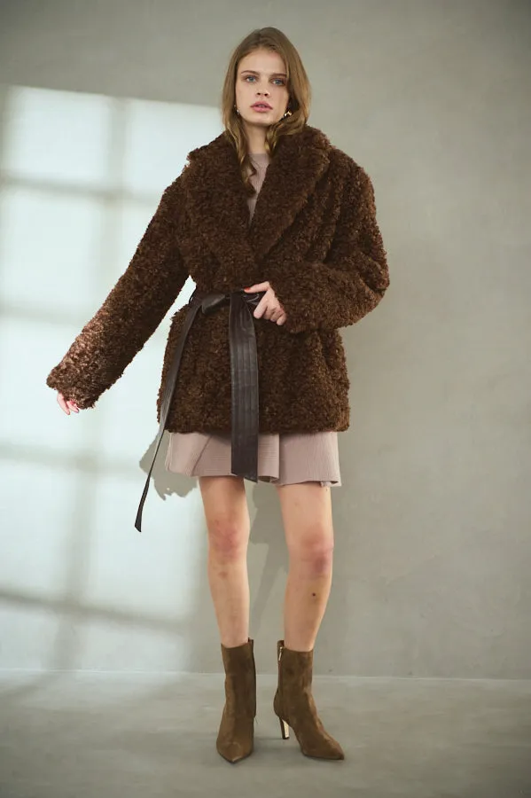 Pre-order Gilda Belted Shearing Coat  <br>-BRW-