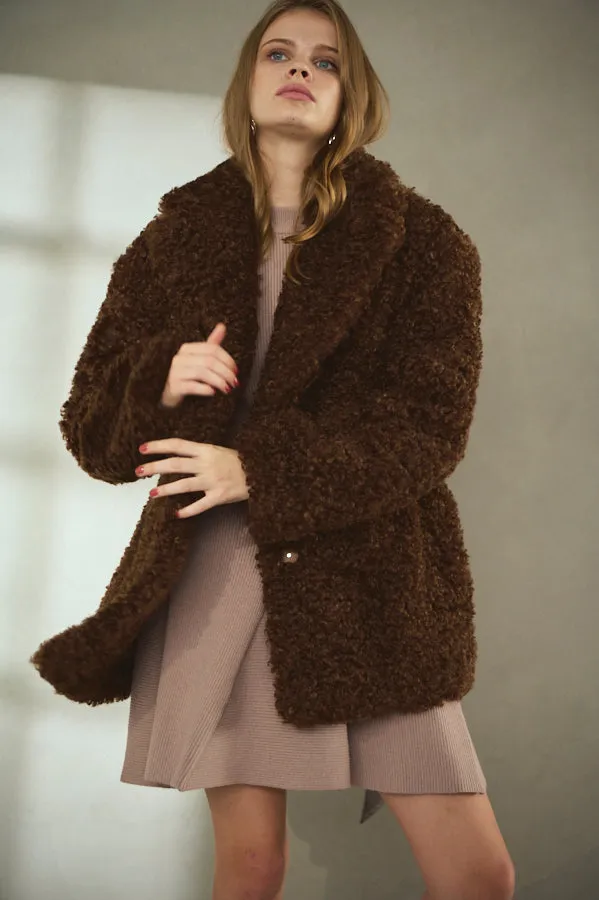 Pre-order Gilda Belted Shearing Coat  <br>-BRW-