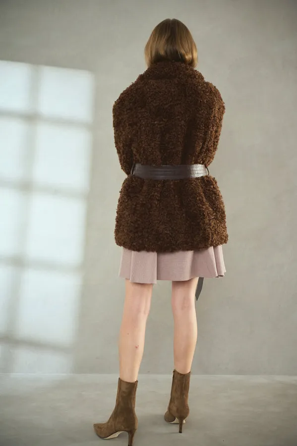 Pre-order Gilda Belted Shearing Coat  <br>-BRW-