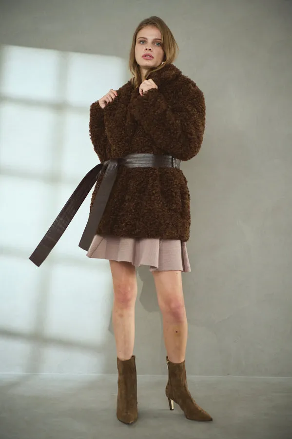 Pre-order Gilda Belted Shearing Coat  <br>-BRW-