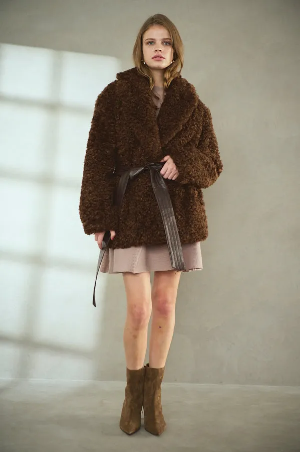 Pre-order Gilda Belted Shearing Coat  <br>-BRW-