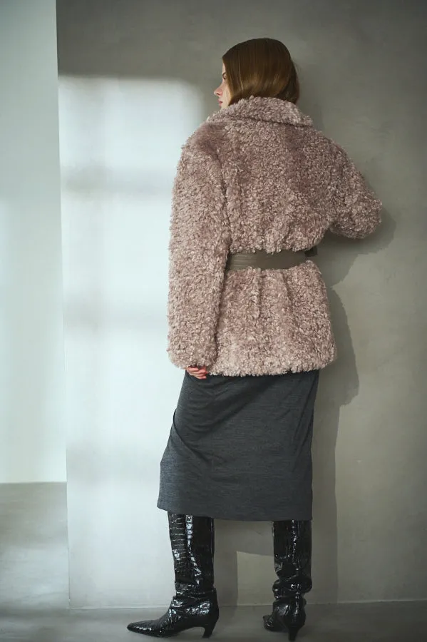 Pre-order Gilda Belted Shearing Coat  <br>-Mauve.beg-