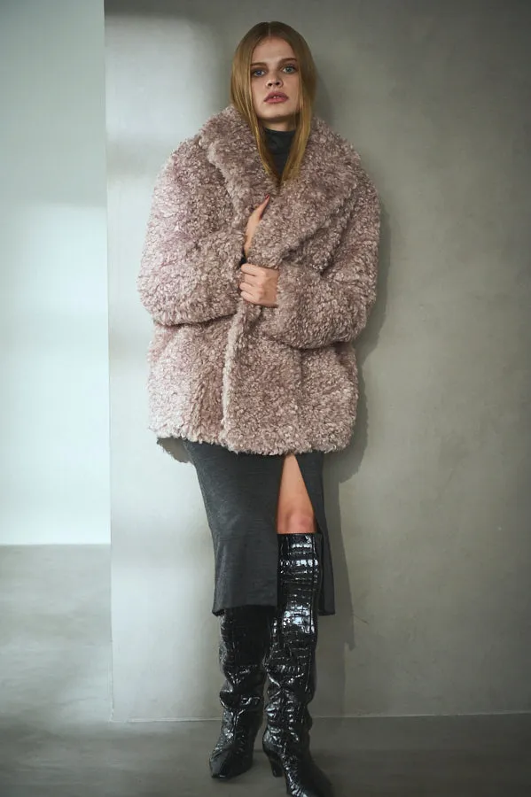 Pre-order Gilda Belted Shearing Coat  <br>-Mauve.beg-