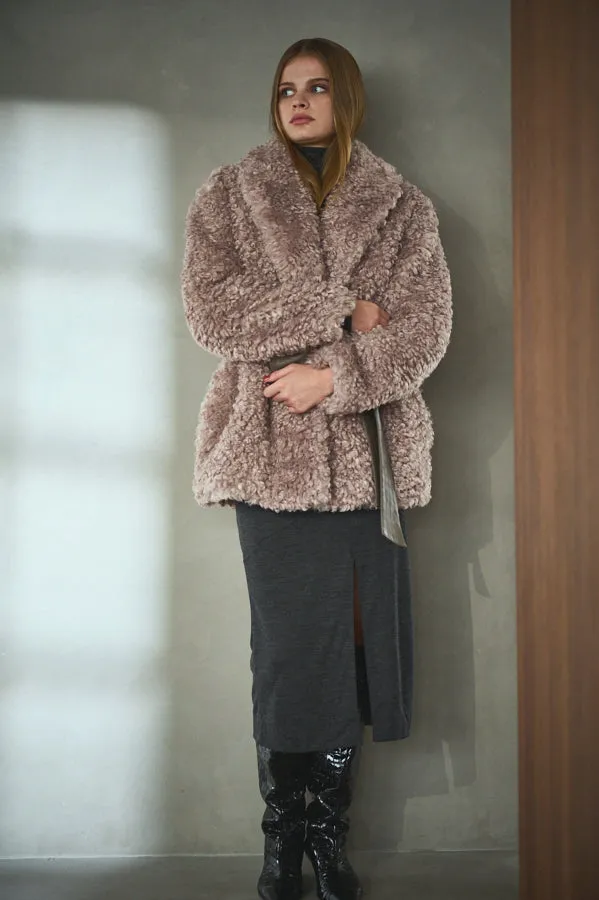 Pre-order Gilda Belted Shearing Coat  <br>-Mauve.beg-