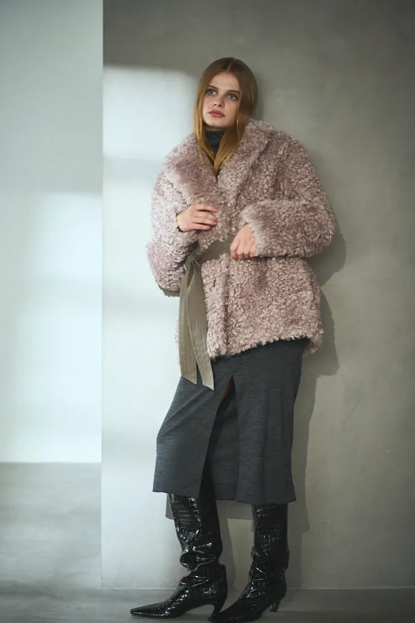 Pre-order Gilda Belted Shearing Coat  <br>-Mauve.beg-