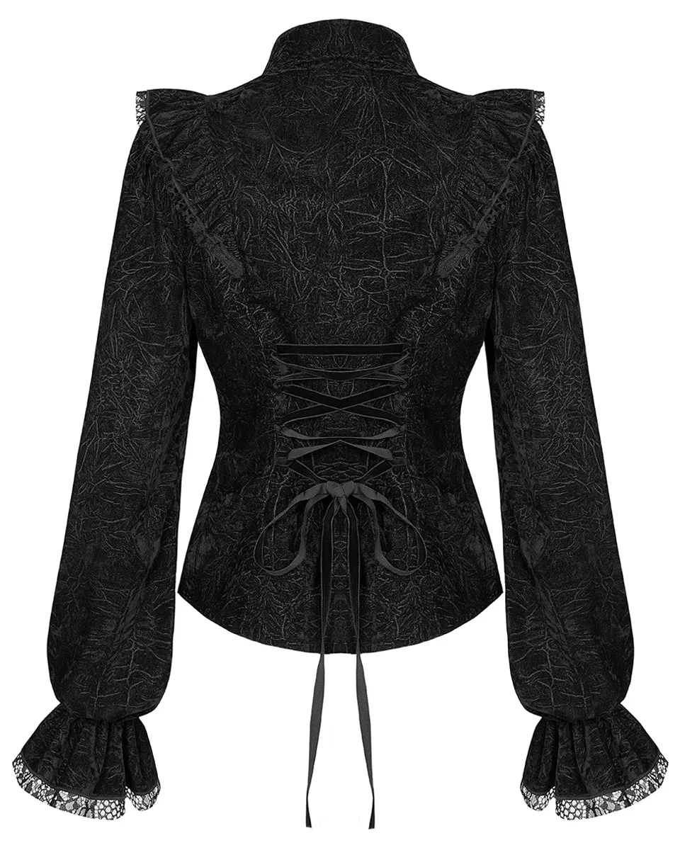 Punk Rave Nightshade Womens Gothic Velvet Blouse Top - Black