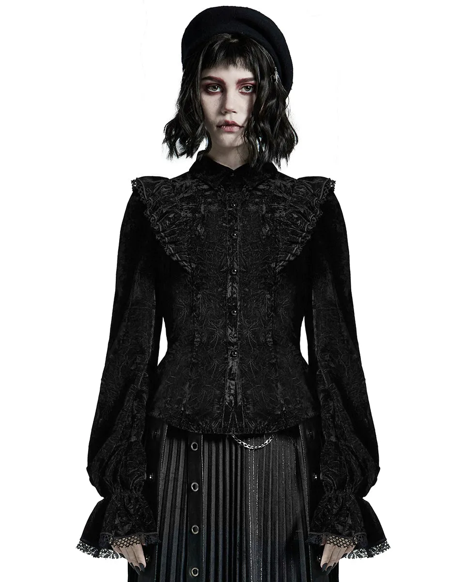 Punk Rave Nightshade Womens Gothic Velvet Blouse Top - Black