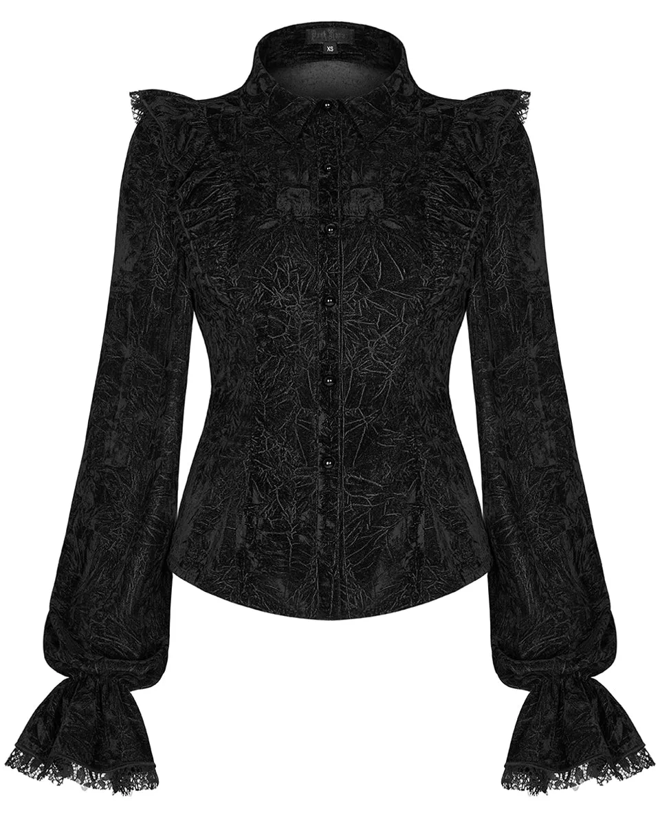 Punk Rave Nightshade Womens Gothic Velvet Blouse Top - Black