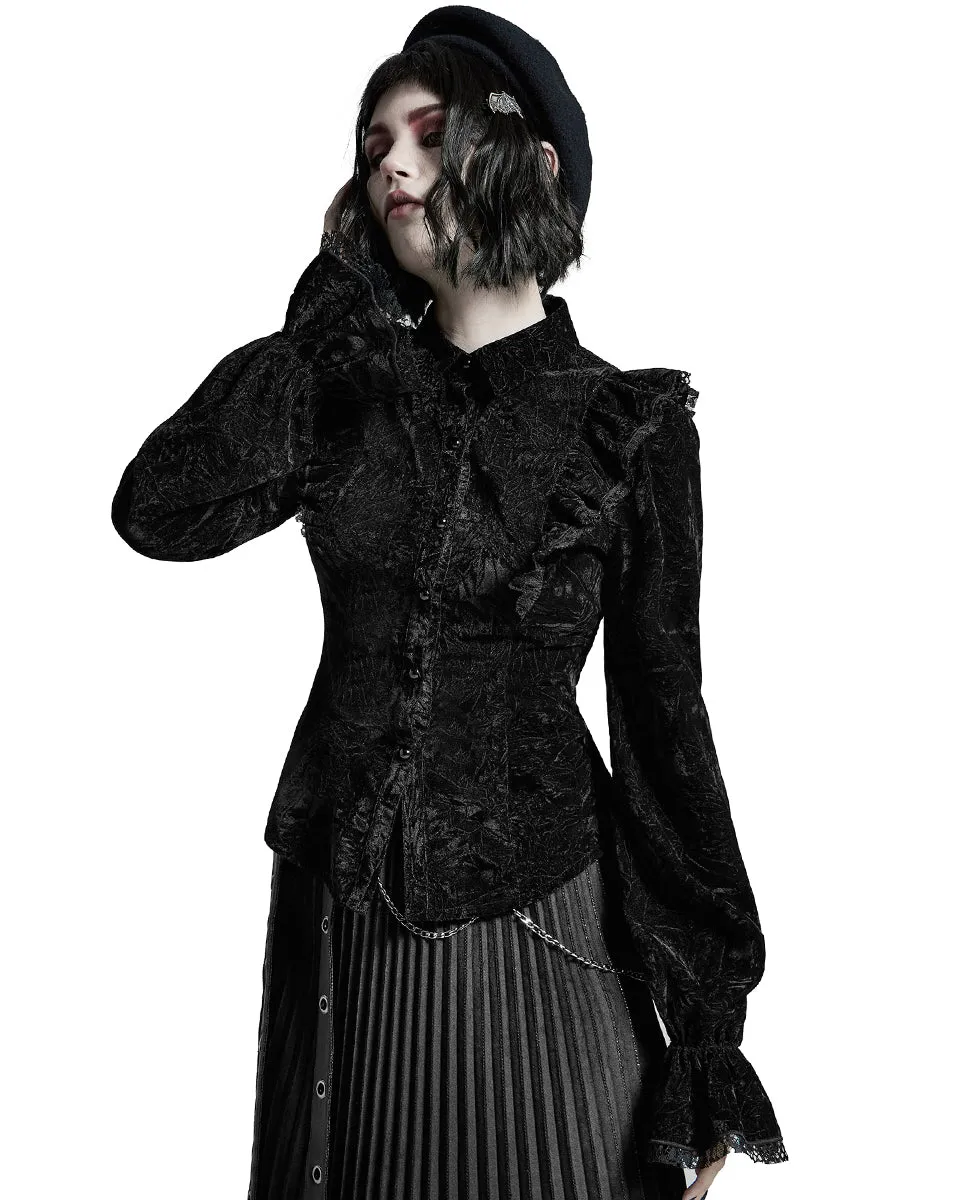 Punk Rave Nightshade Womens Gothic Velvet Blouse Top - Black