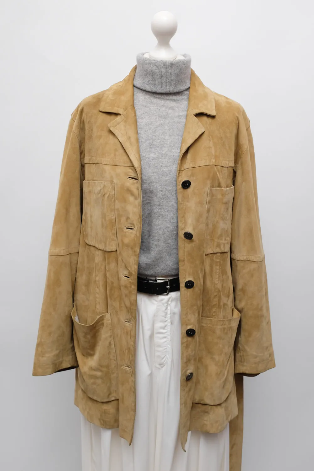 RENE LEZARD CAMEL SUEDE BELTED LEATHER JACKET