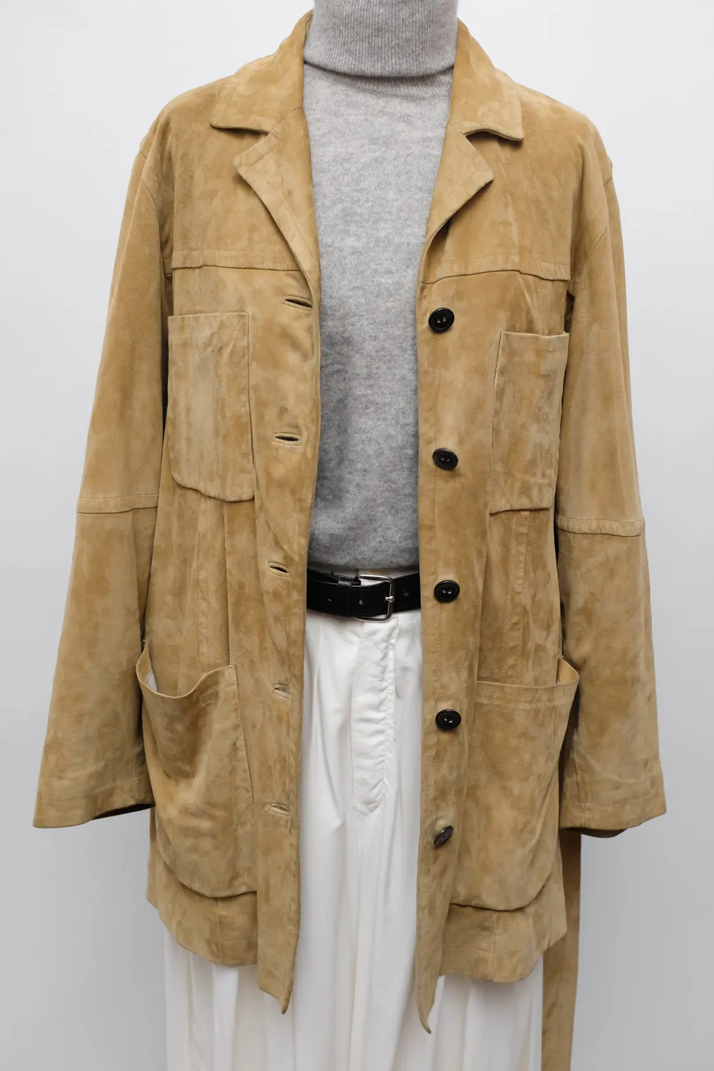 RENE LEZARD CAMEL SUEDE BELTED LEATHER JACKET