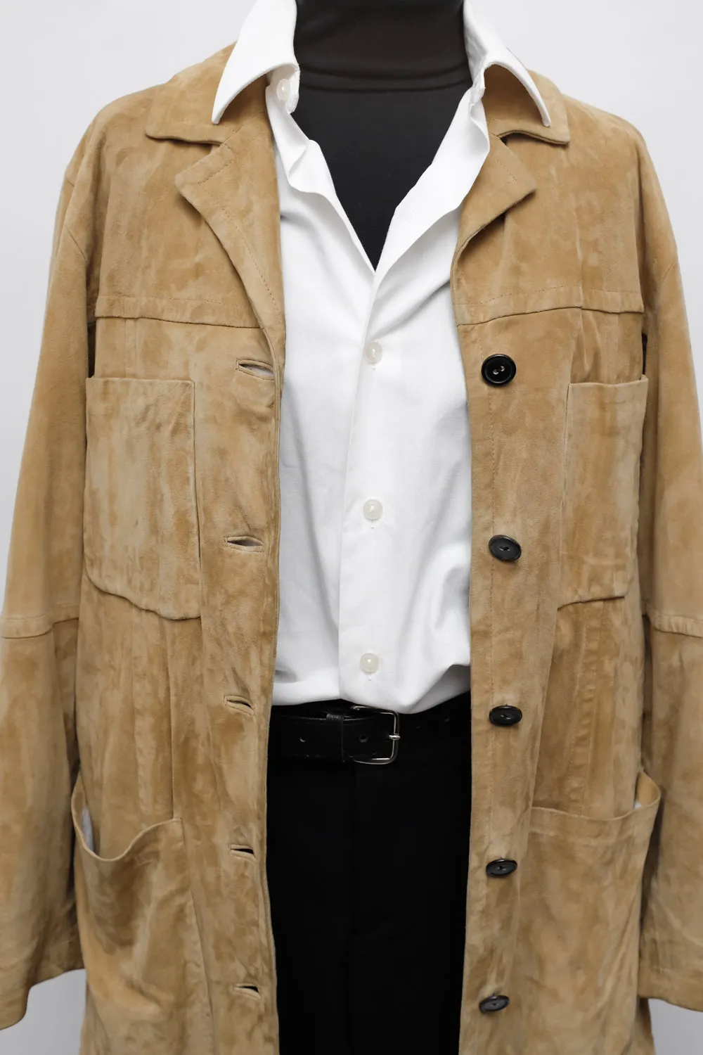 RENE LEZARD CAMEL SUEDE BELTED LEATHER JACKET