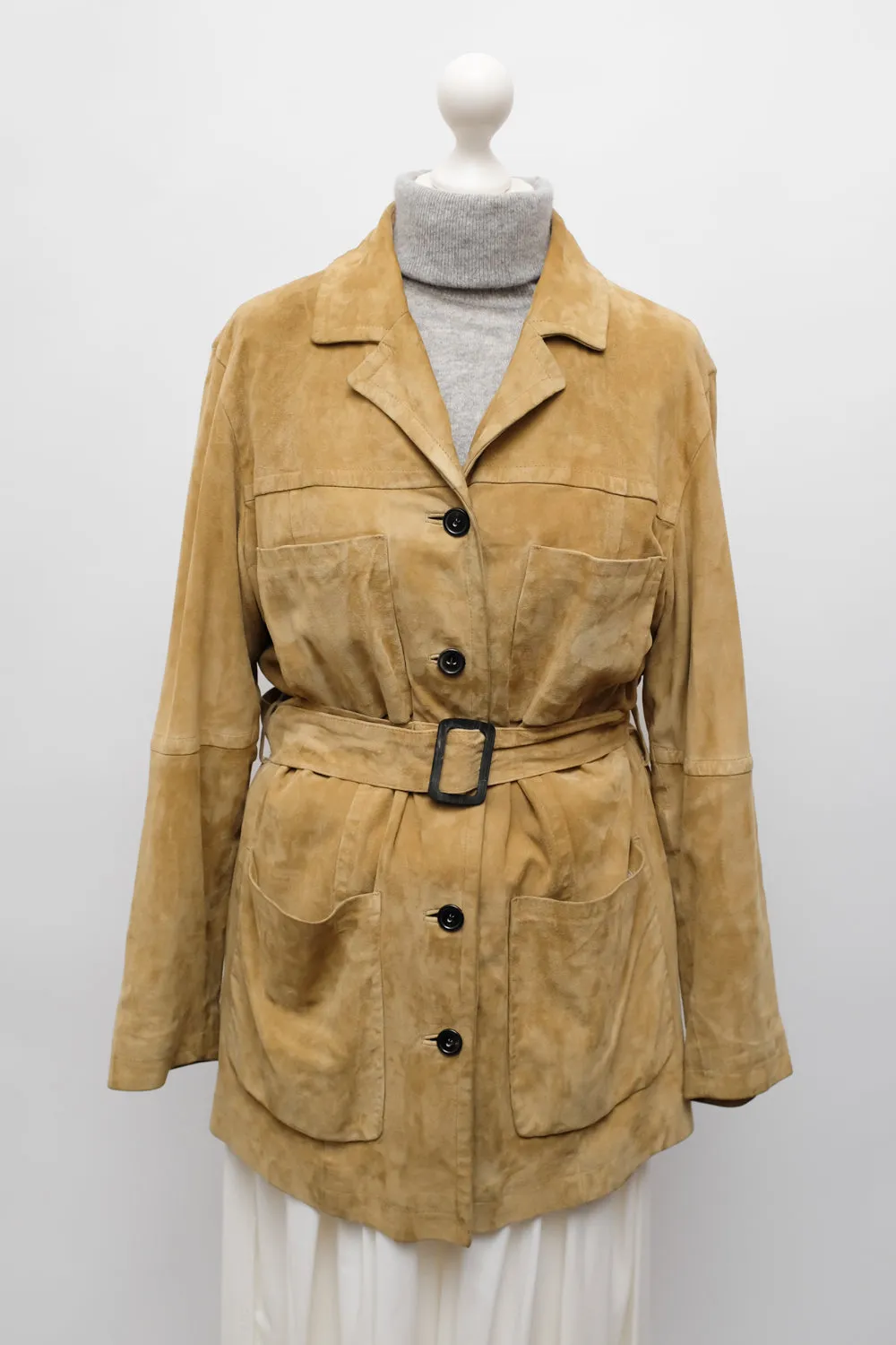 RENE LEZARD CAMEL SUEDE BELTED LEATHER JACKET