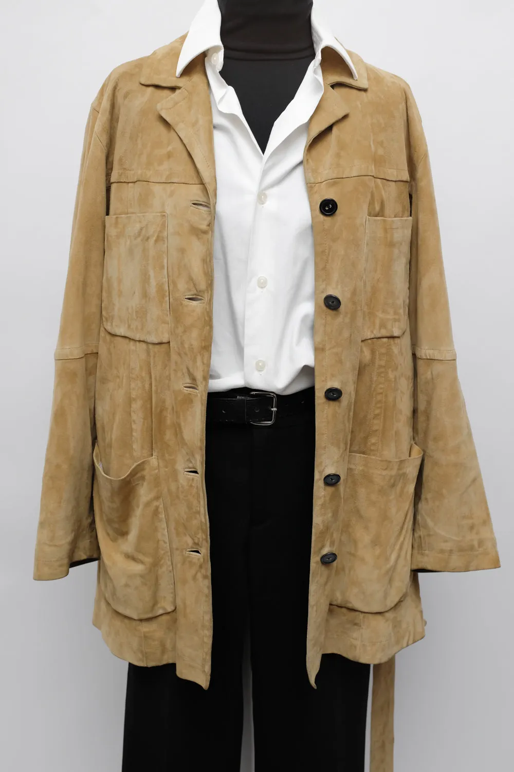 RENE LEZARD CAMEL SUEDE BELTED LEATHER JACKET