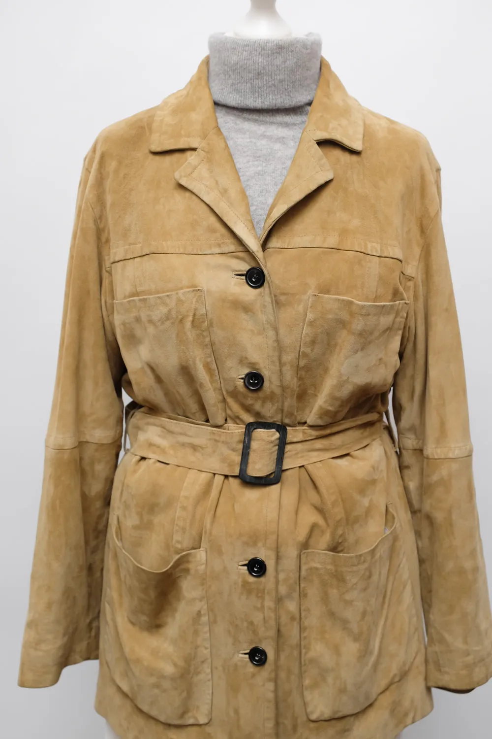 RENE LEZARD CAMEL SUEDE BELTED LEATHER JACKET