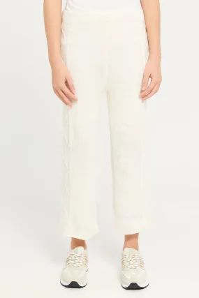 Senior Girls White Cable Knit Trousers