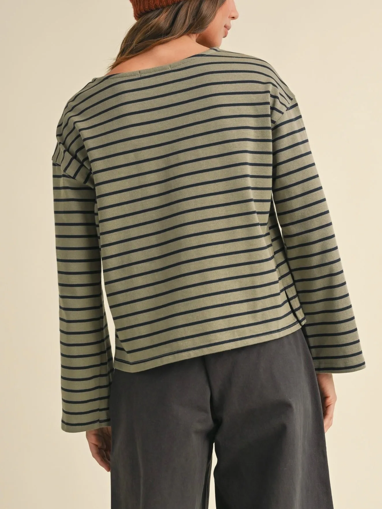 Shelly Striped Top Olive/ Navy