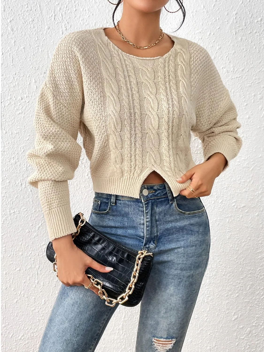 Slit Drop Shoulder Sweater