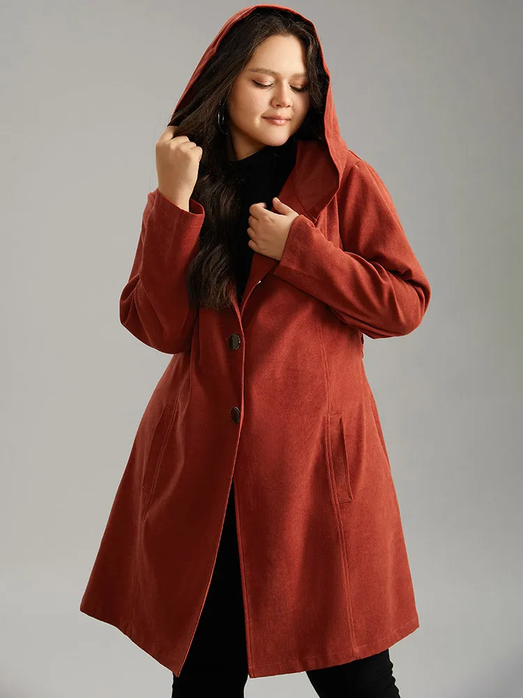 Solid Belted Button Up Hooded Coat