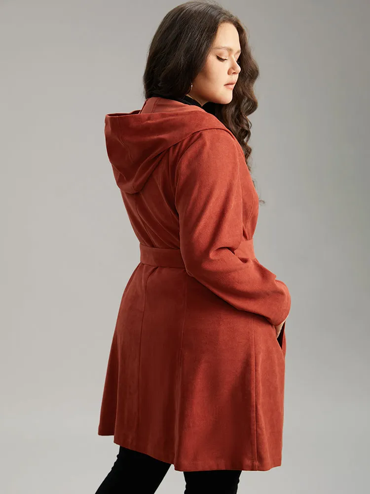 Solid Belted Button Up Hooded Coat