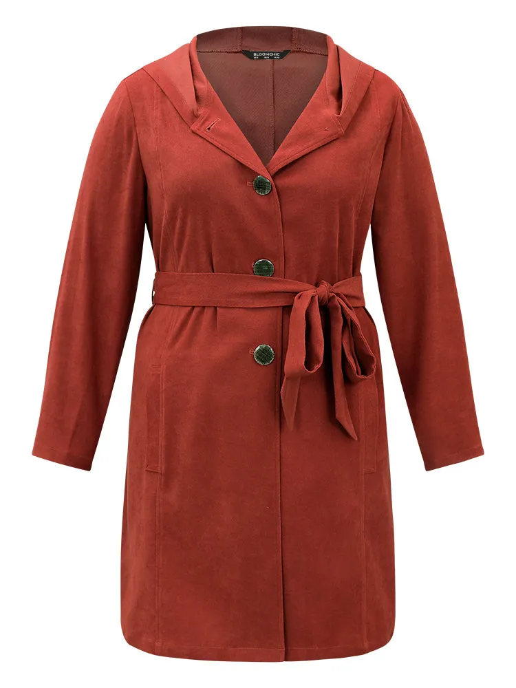 Solid Belted Button Up Hooded Coat