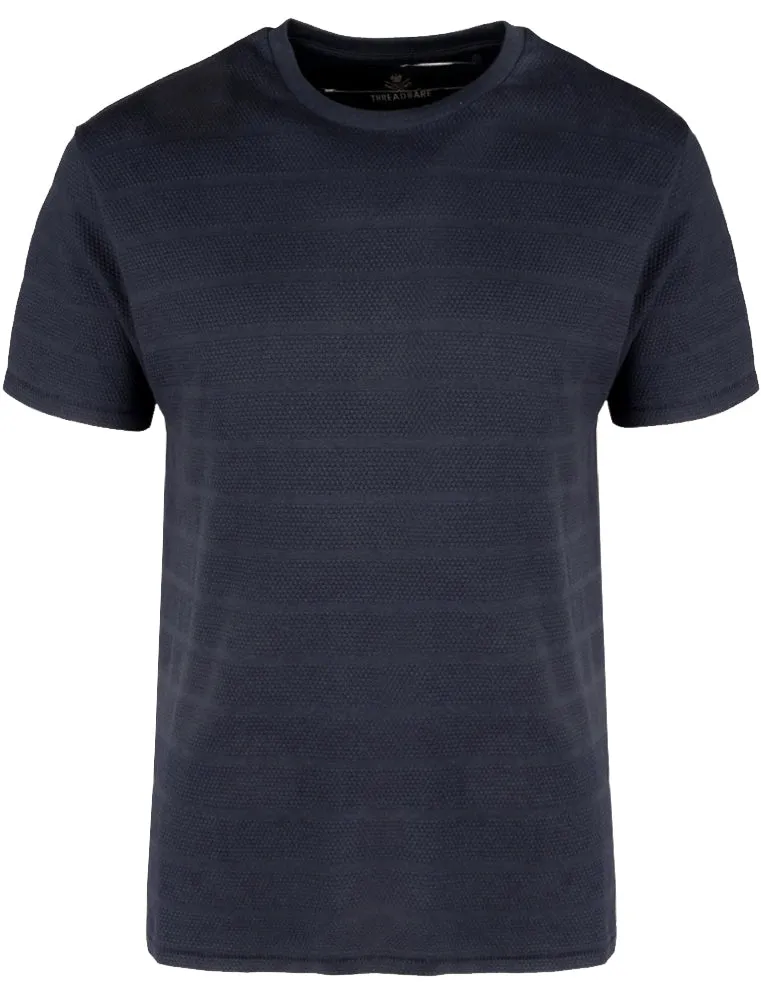 Stockton Crew Neck Cotton T-Shirt with Striped Texture in Navy