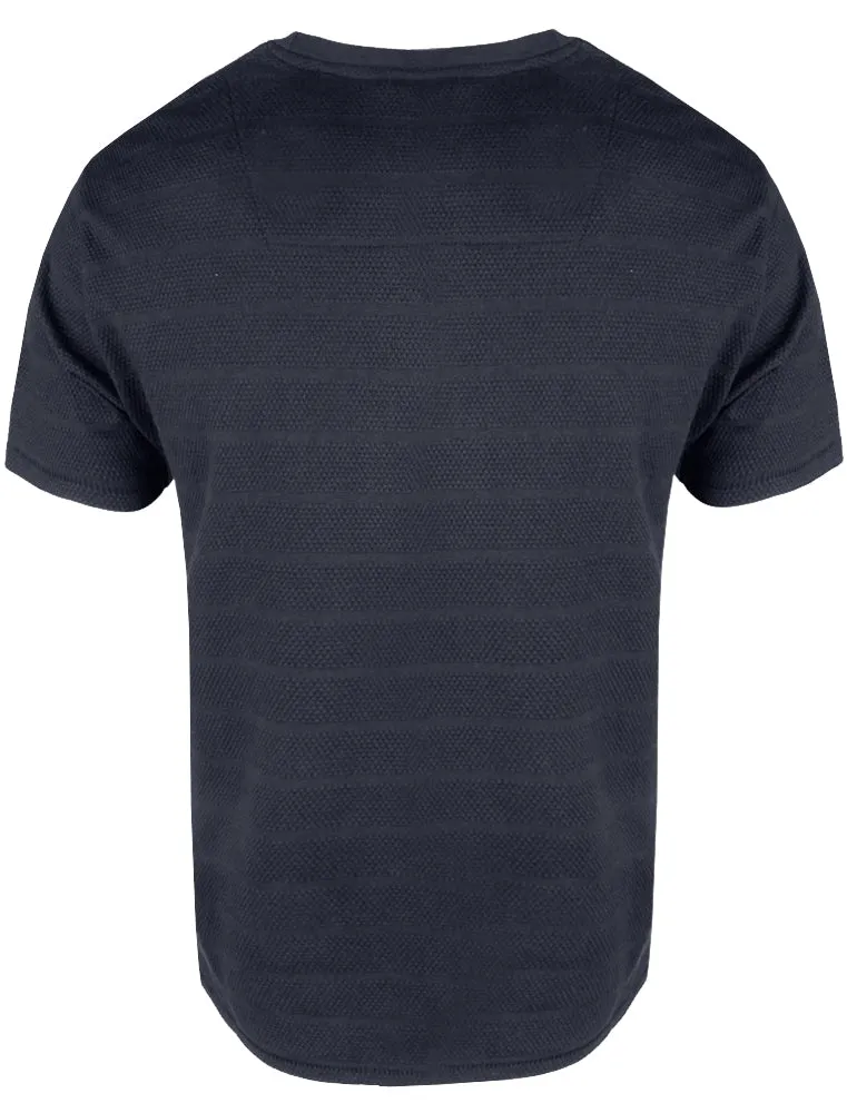 Stockton Crew Neck Cotton T-Shirt with Striped Texture in Navy