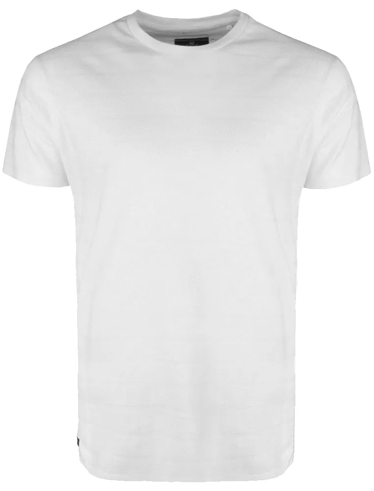 Stockton Crew Neck Cotton T-Shirt with Striped Texture in White