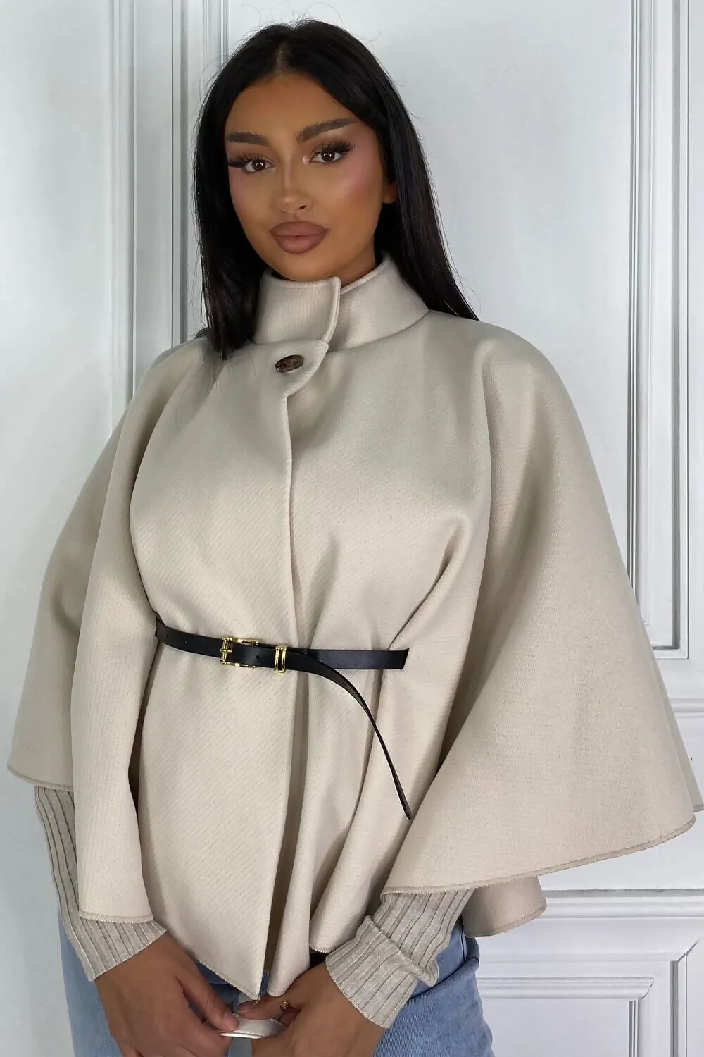 STONE BELTED CAPE COAT