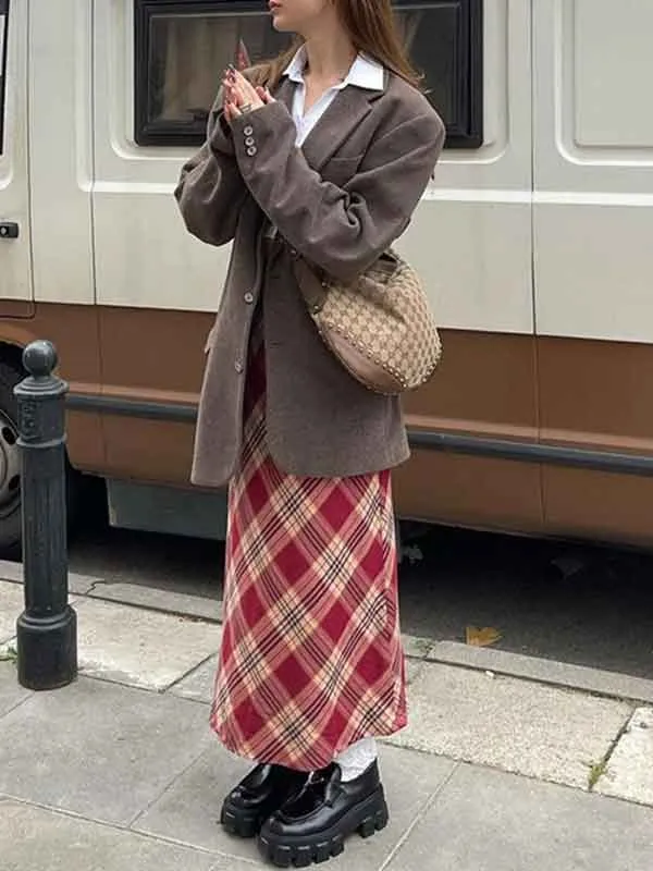 Street Checkered Maxi Skirt