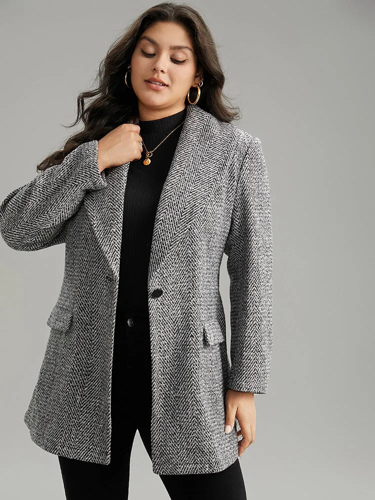 Tweed Belted Lapel Collar Flap Pocket Coat