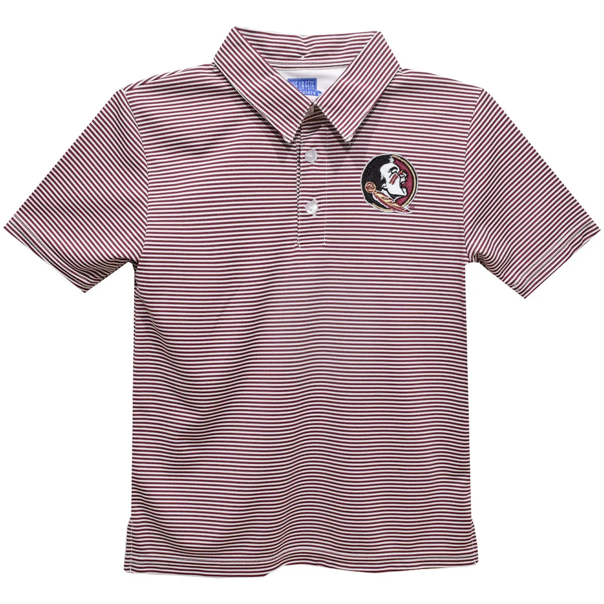 Vive La Fete Kids Seminole Logo Striped Performance Polo - Garnet/White