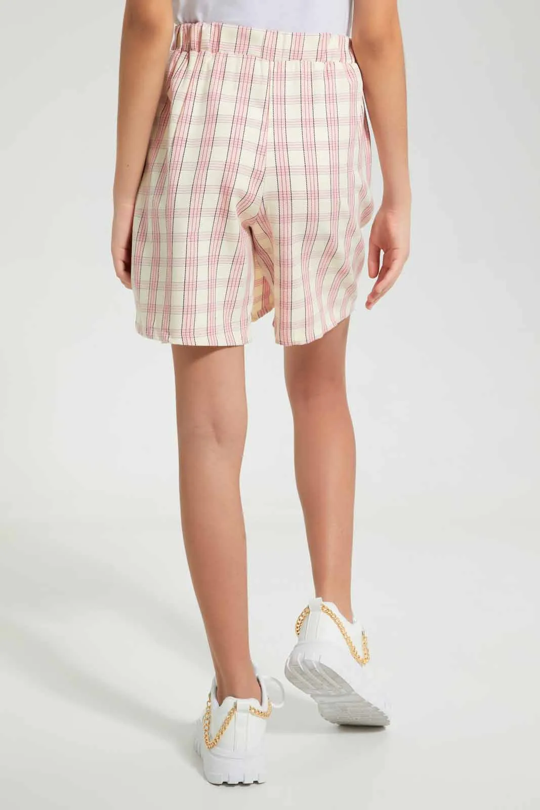 White And Pink Checkered Wrap Skirt