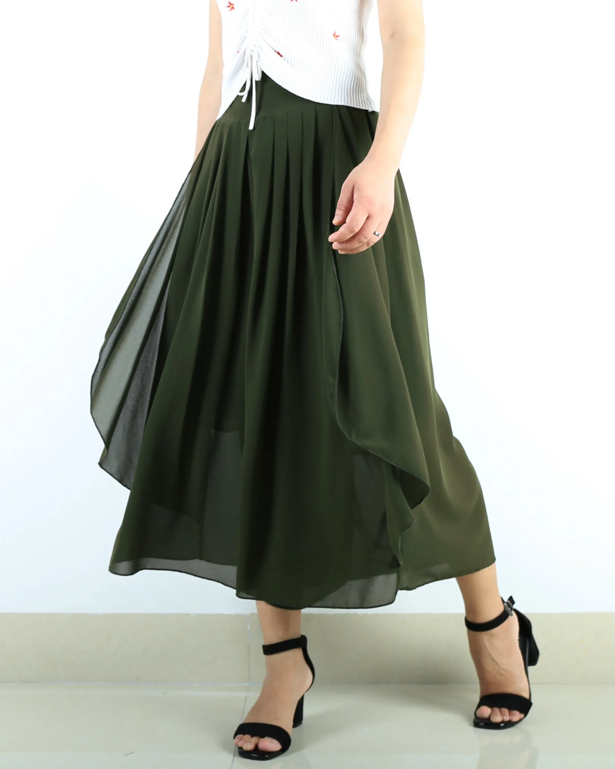 Women's elastic waist skirt pants/wide leg trousers/chiffon yoga skirt pants/oversized pants(K1710)