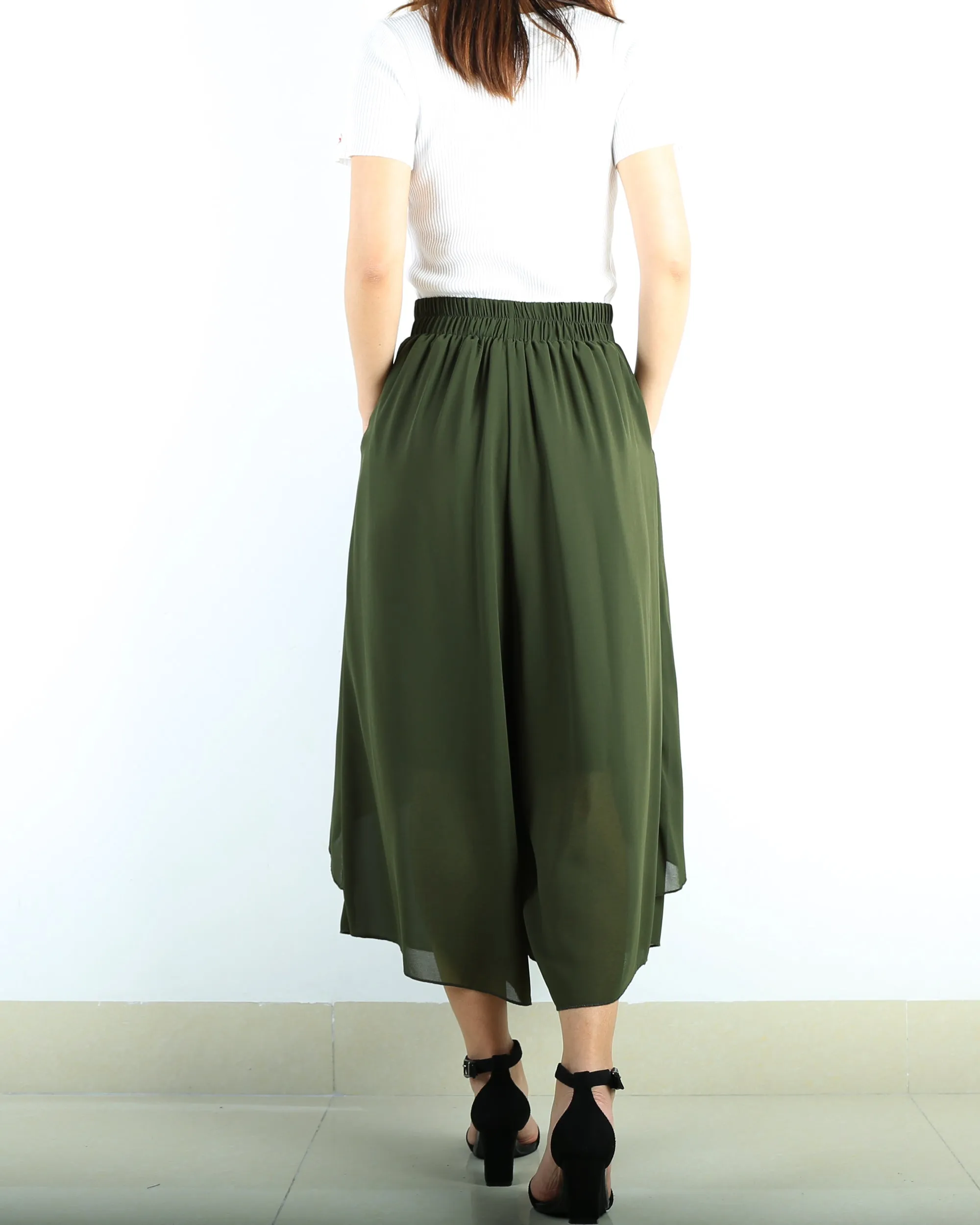 Women's elastic waist skirt pants/wide leg trousers/chiffon yoga skirt pants/oversized pants(K1710)