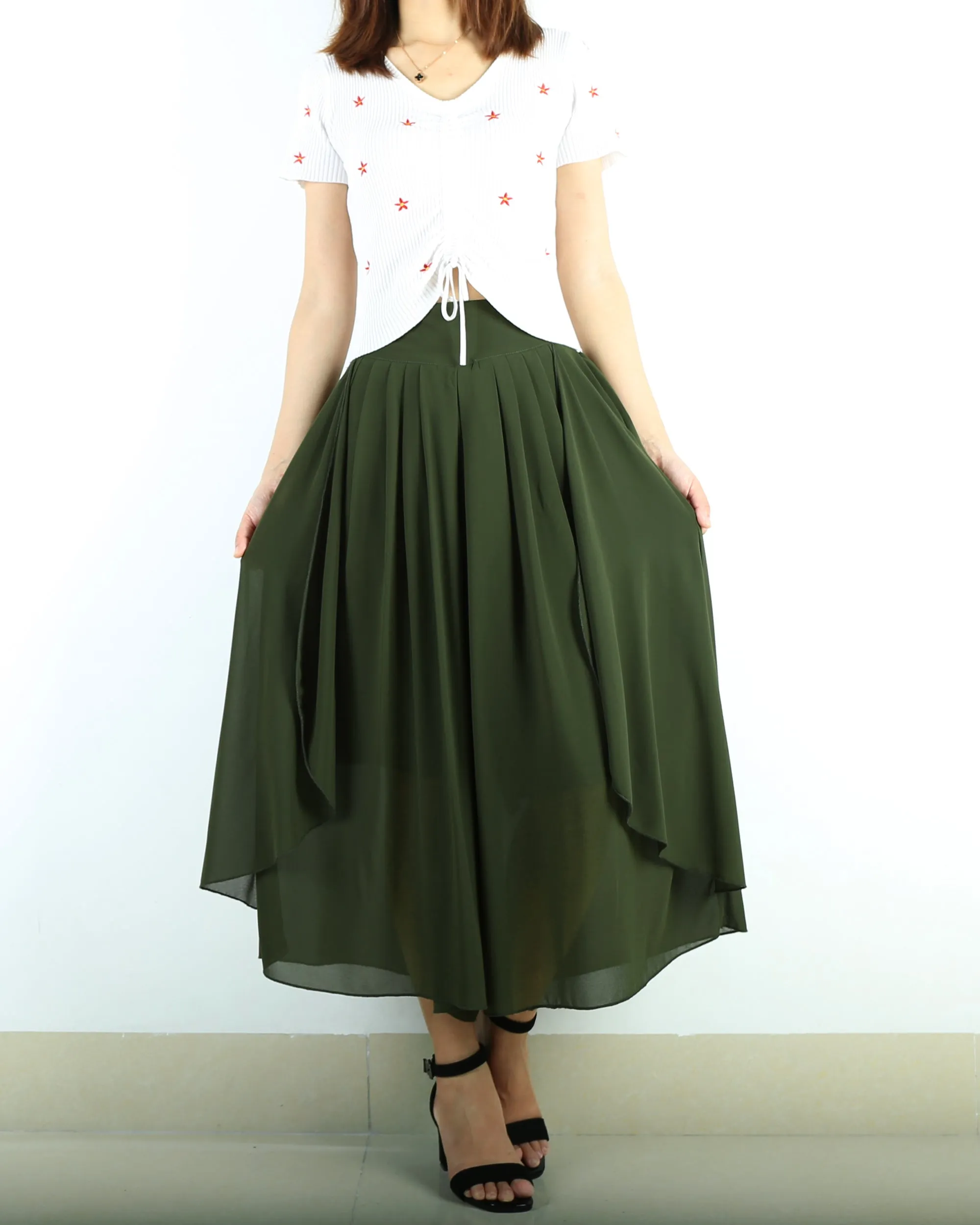 Women's elastic waist skirt pants/wide leg trousers/chiffon yoga skirt pants/oversized pants(K1710)