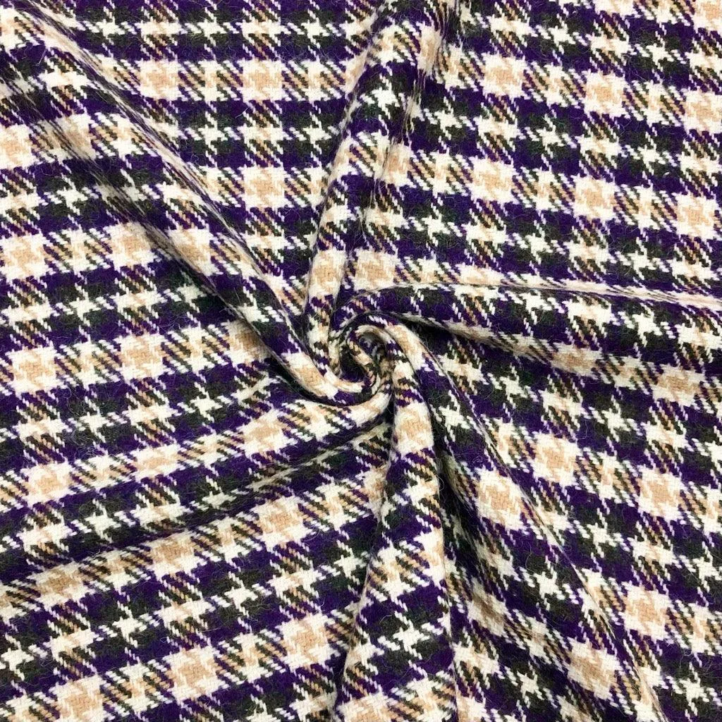 Woven Checkered Wool Blend Fabric