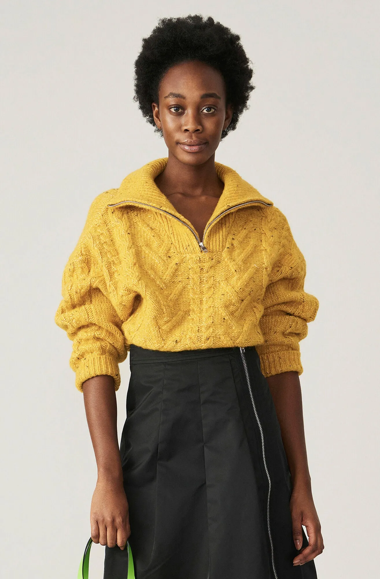 Yellow Spectra Cable Knit Quarter Zip Pullover